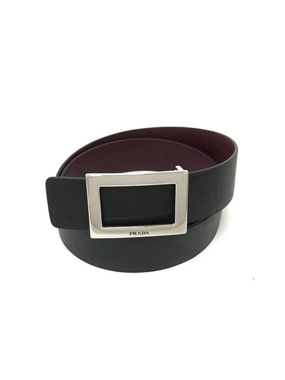 Prada Saffiano Leather Silver Reversible 34/85 Black Bordeaux Belt